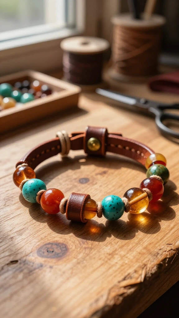 Beaded leather wrap bracelet