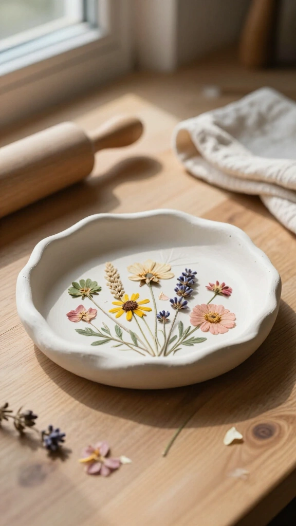 Pressed floral clay trinket dishes