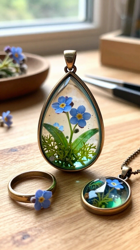 Botanical resin pendants and jewelry