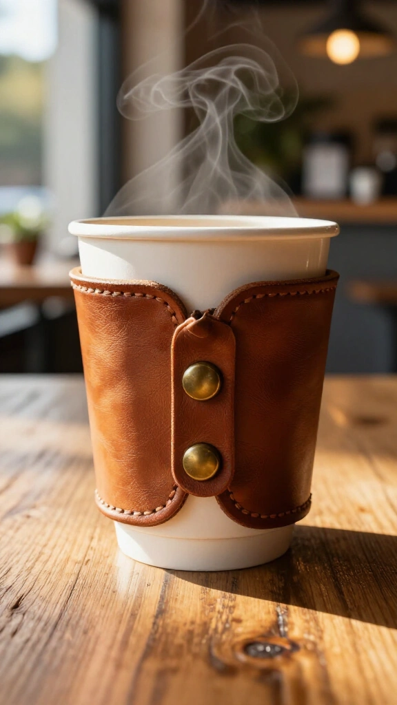 Insulated leather coffee sleeve