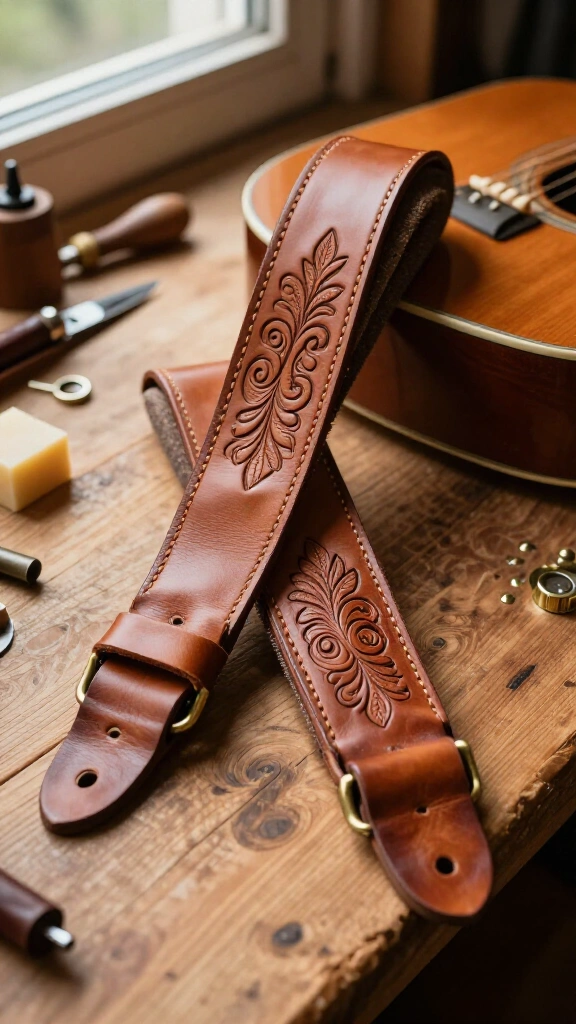 Padded leather guitar strap