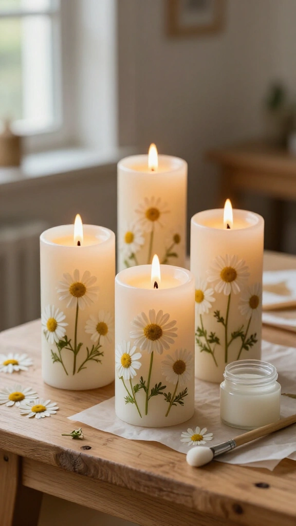 Floral decoupage pillar candles