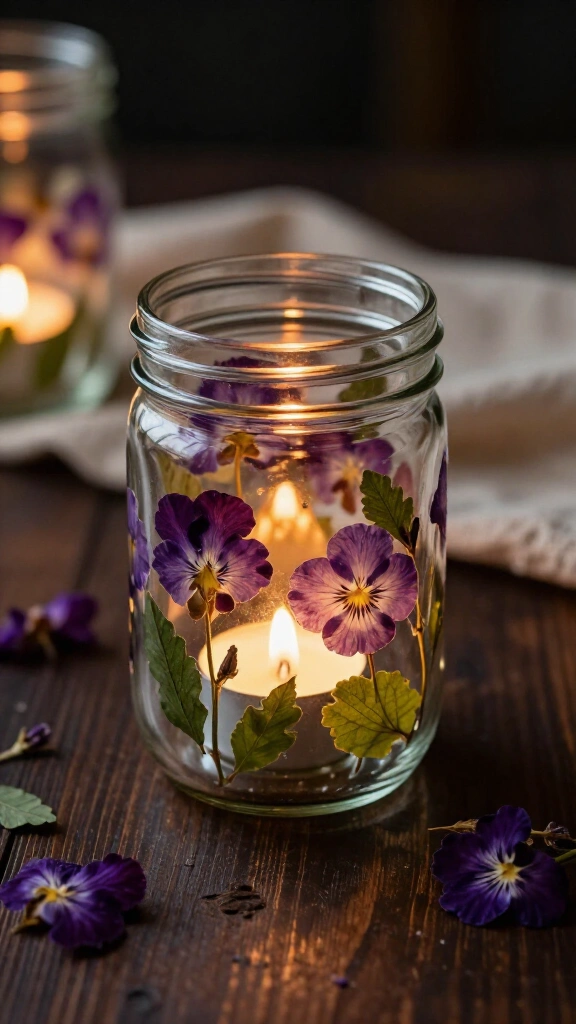 Pressed flower glass jar votives