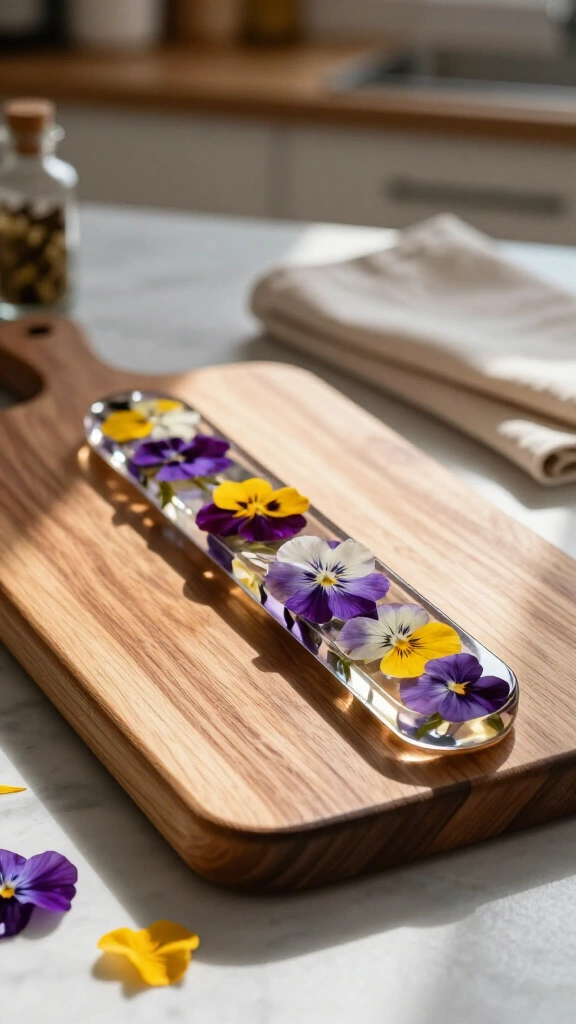 Pressed flower wooden cheeseboard accent