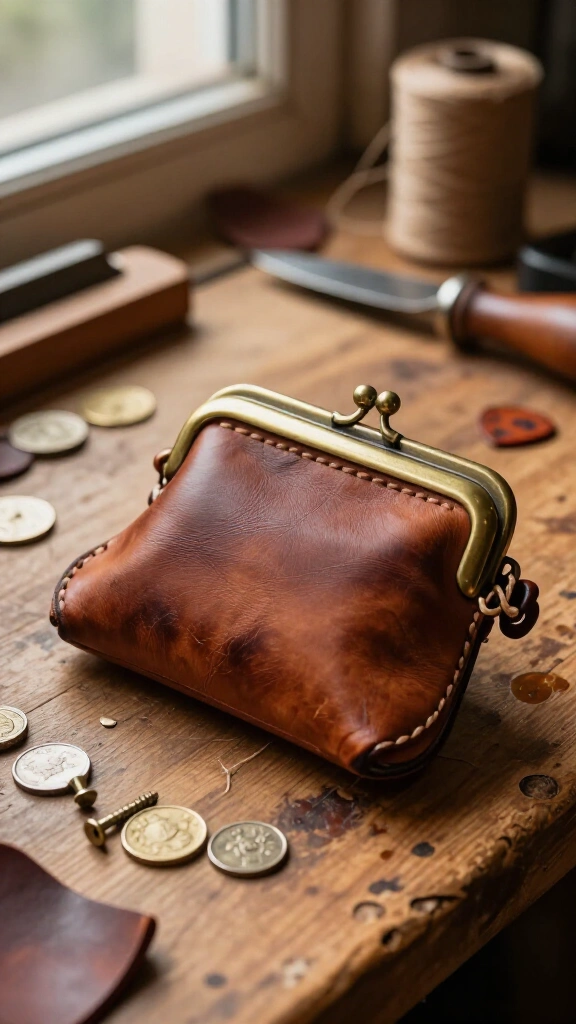 Vintage leather coin pouch