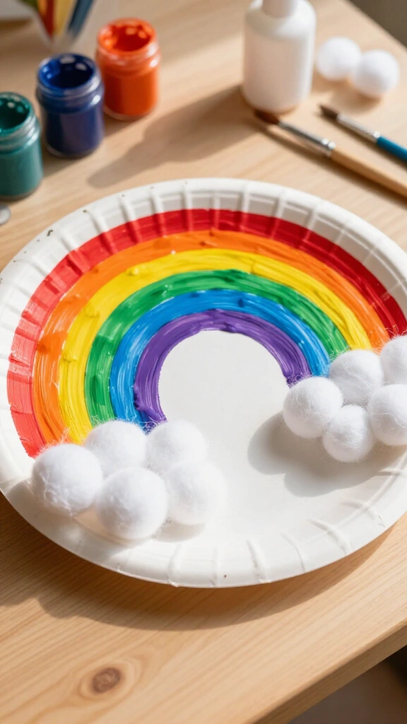 Bright paper plate rainbow