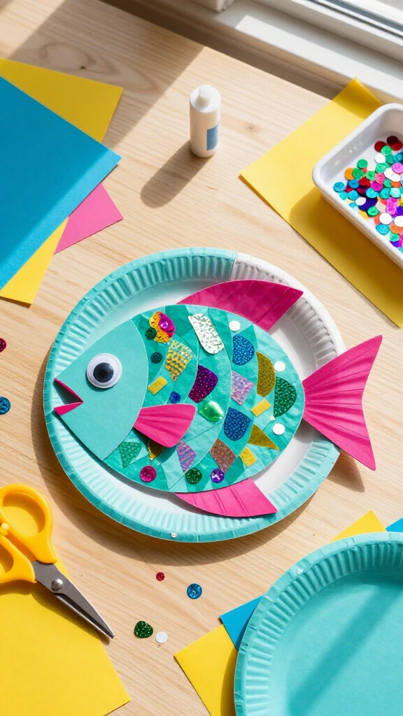 Colorful paper plate tropical fish