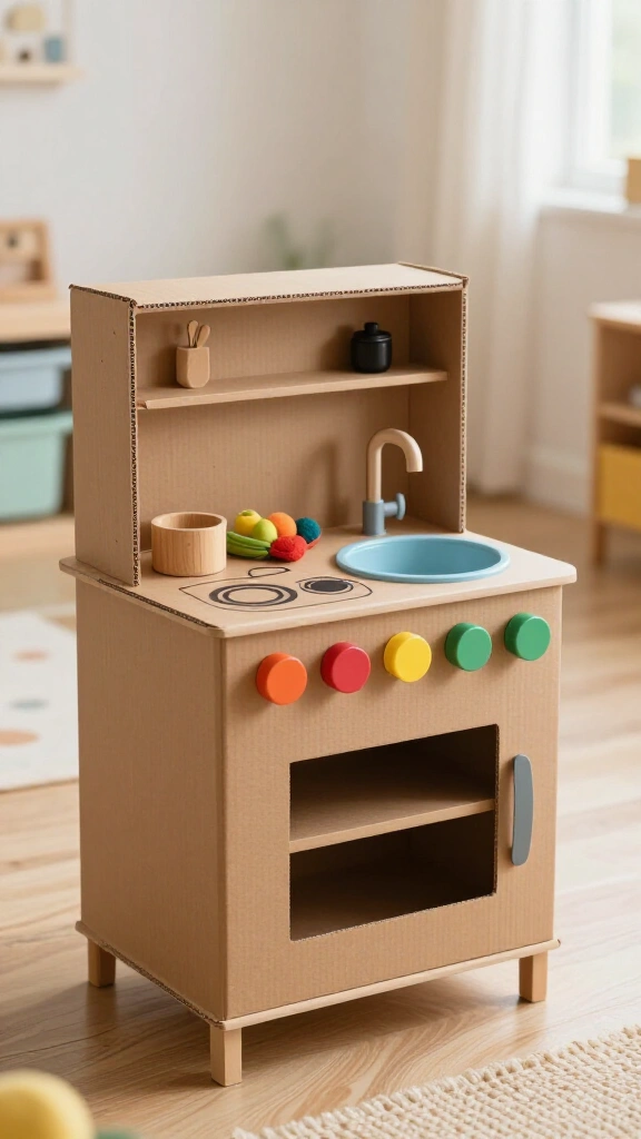 DIY cardboard play kitchen