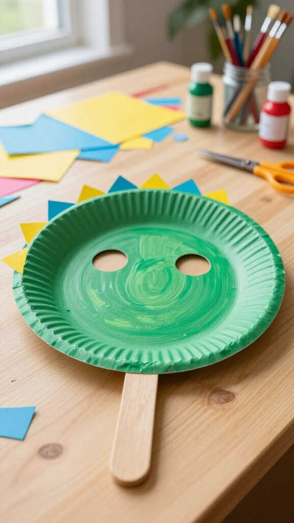 Roaring paper plate dinosaur mask