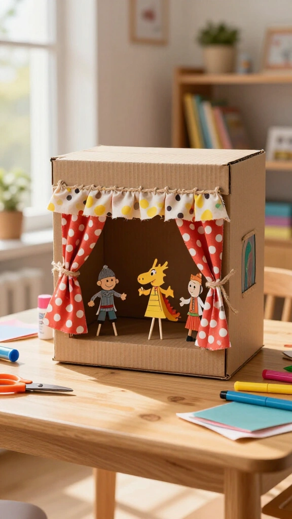 Cardboard box puppet theater
