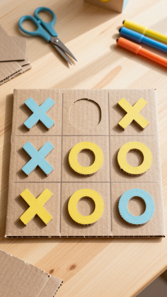 Cardboard tic-tac-toe board