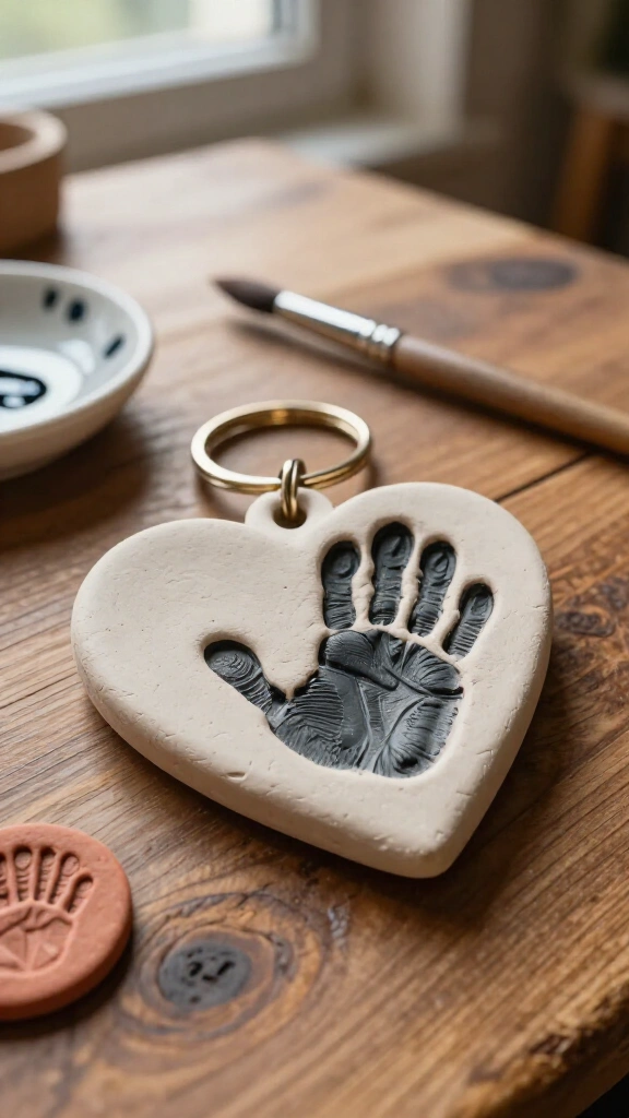 Clay thumbprint keychain keepsake