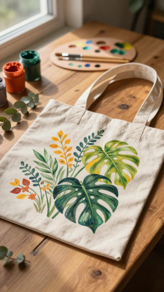 Custom painted canvas tote bag