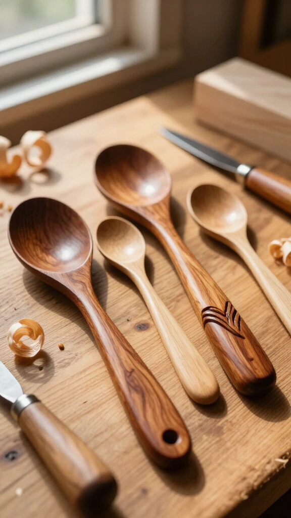 Hand-carved wooden spoon set