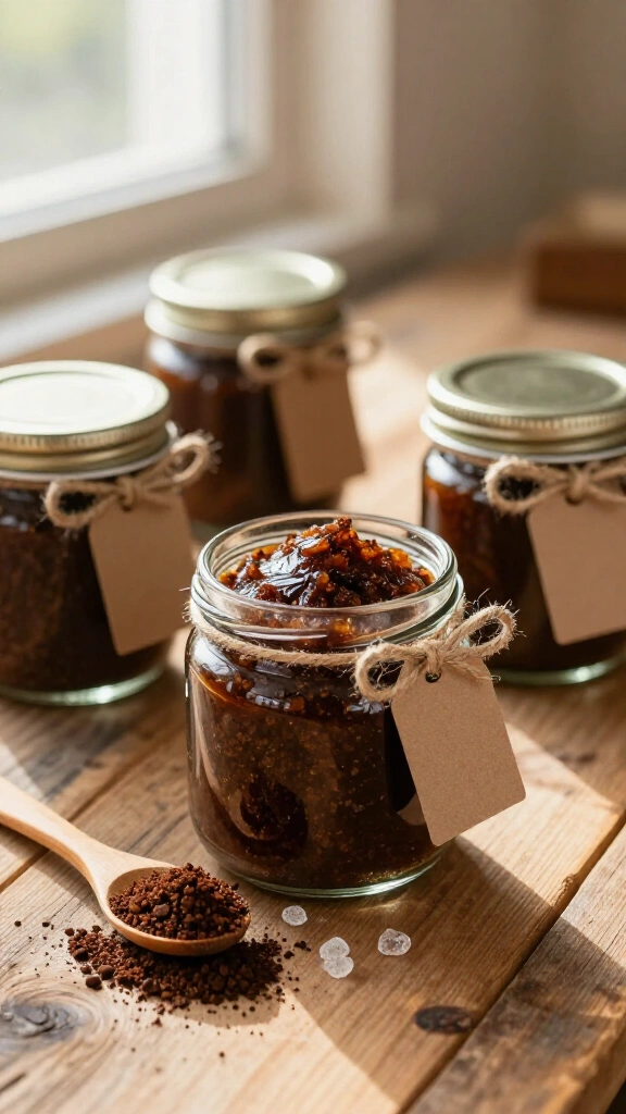 Homemade coffee sugar scrub jars