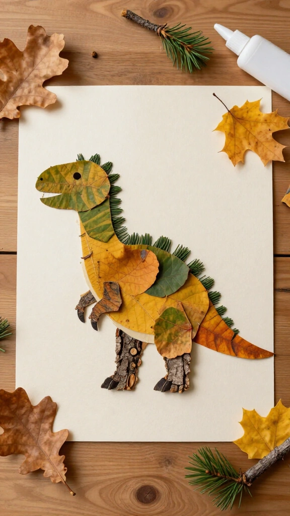 Leaf monster and dino collages