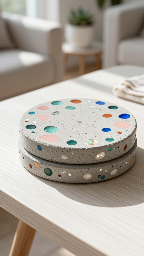 Terrazzo-style concrete coasters