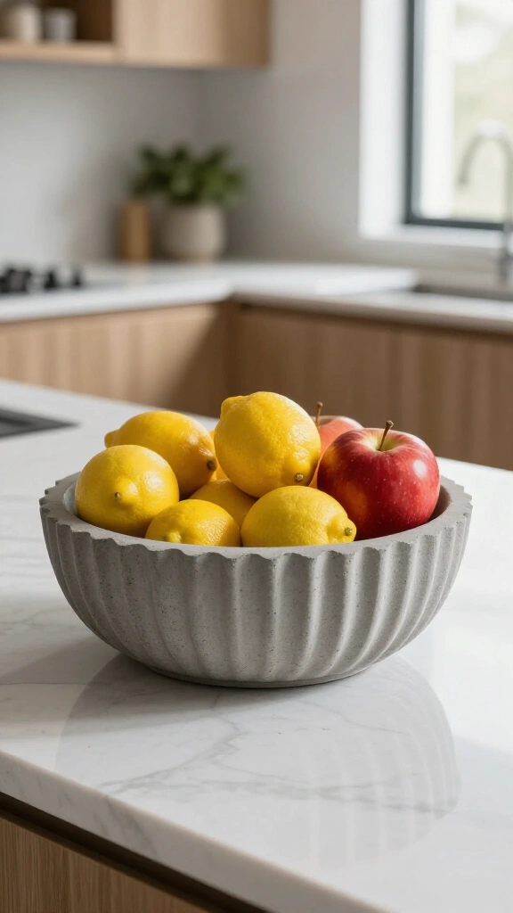 Modern fluted concrete fruit bowl