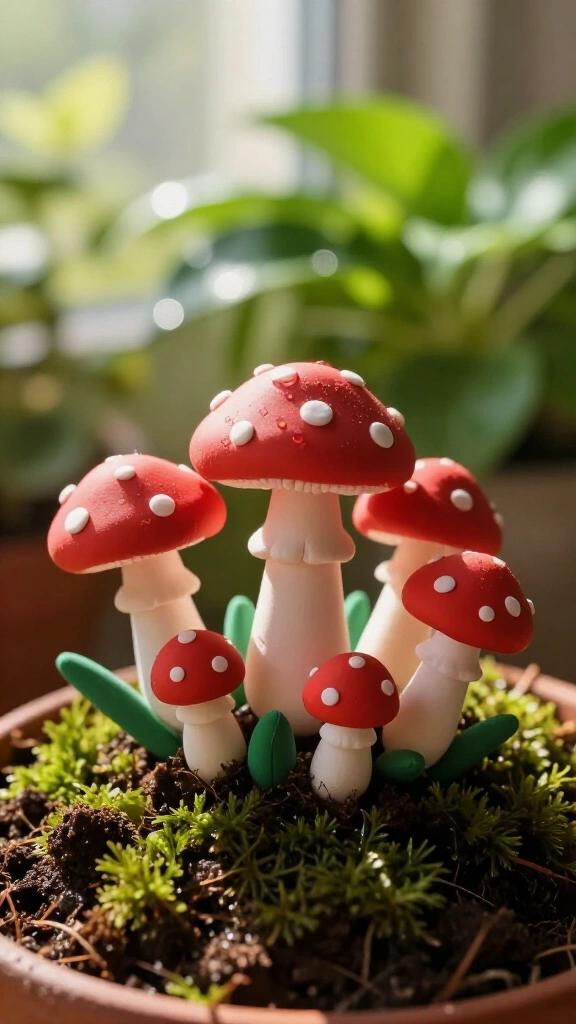 Clay mushroom terrarium toppers