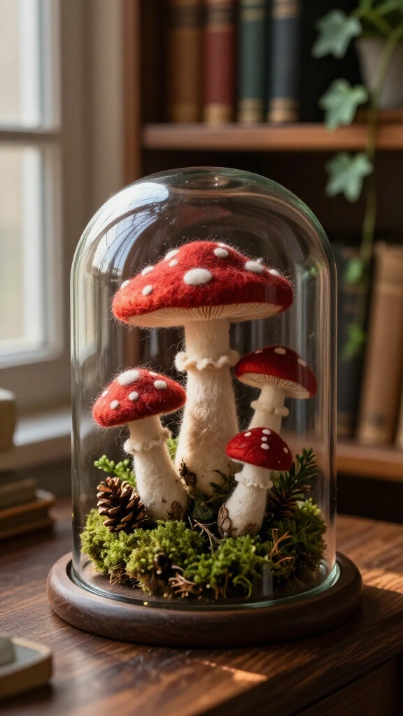 Needle felted toadstool decor