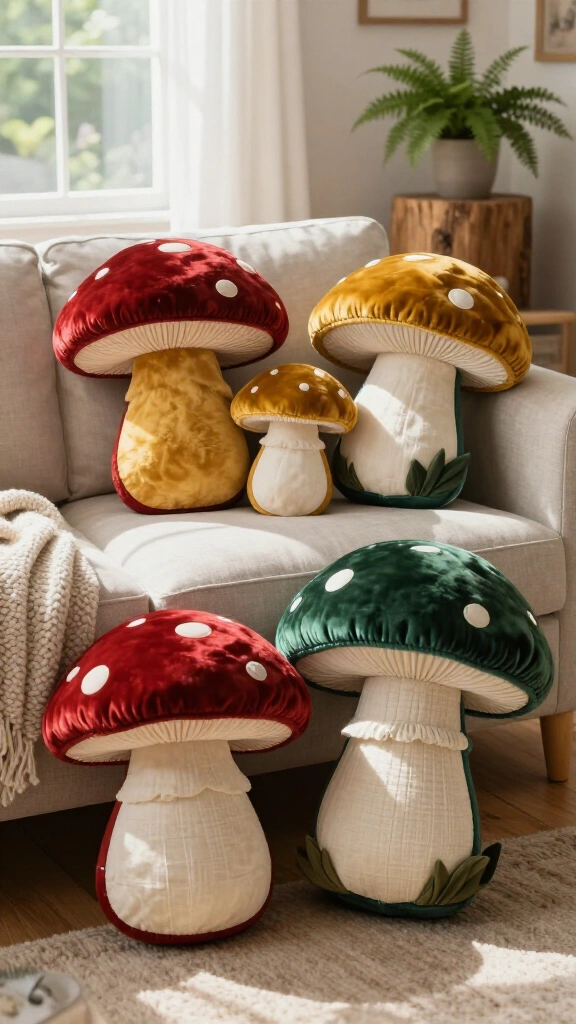 Velvet mushroom pillows