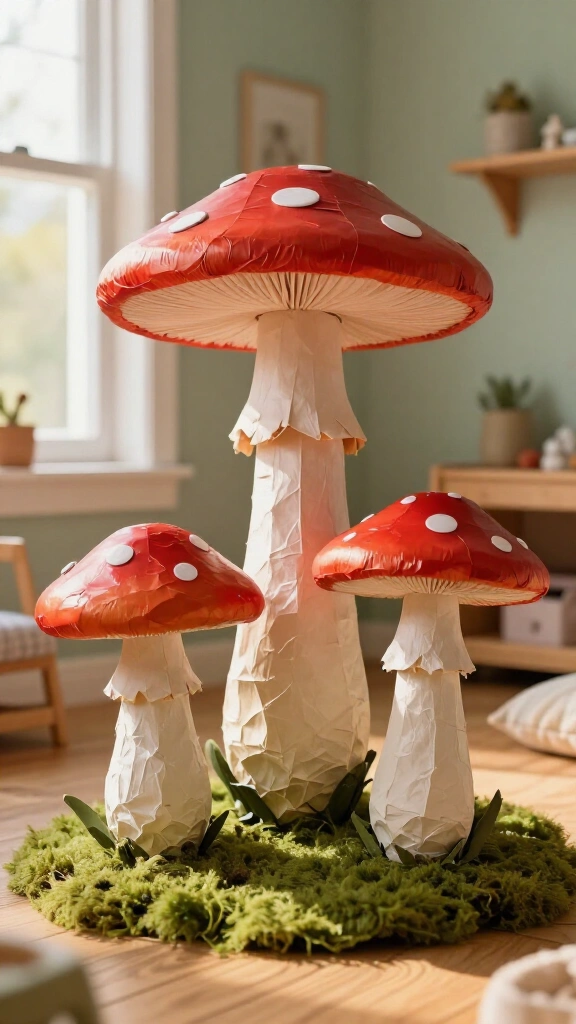 Paper mache giant toadstools