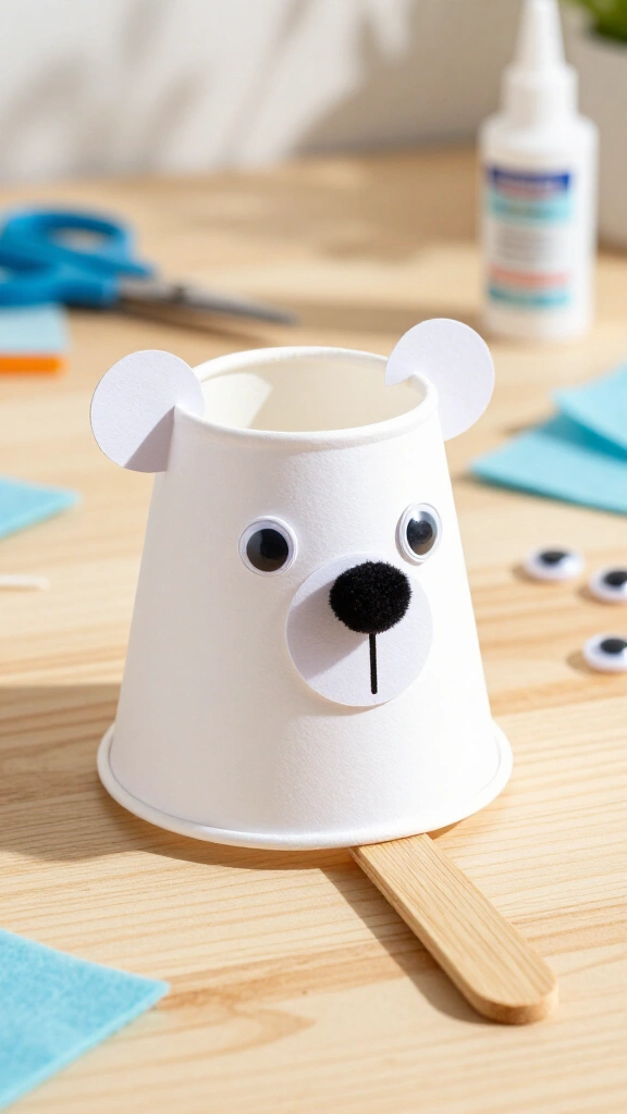 Polar bear paper cup puppet