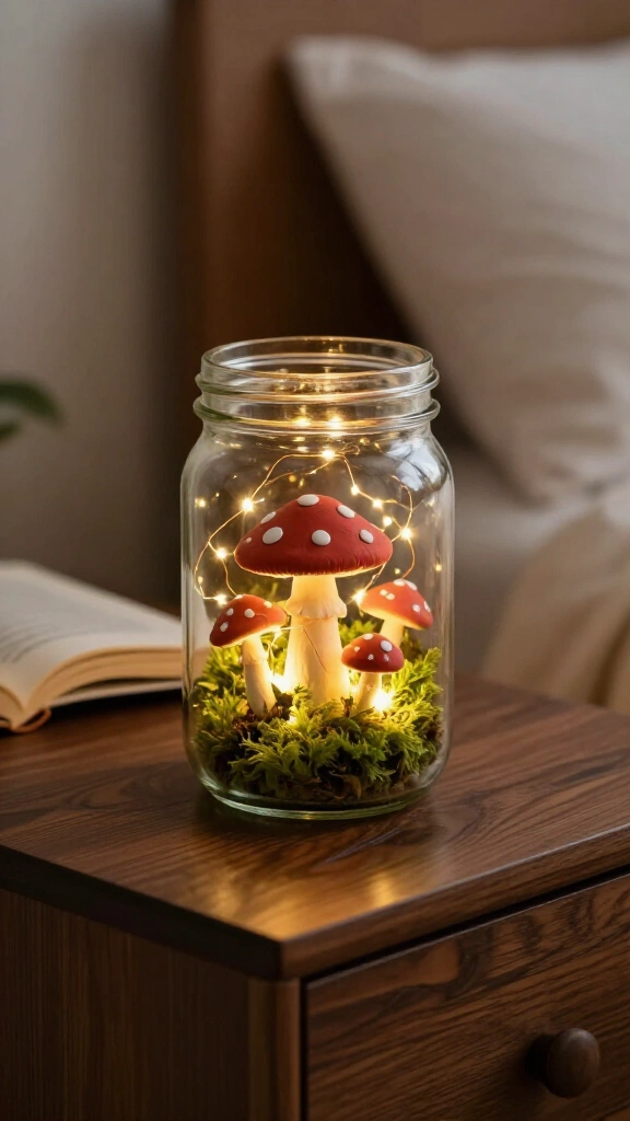 Glowing fairy light mushroom jars