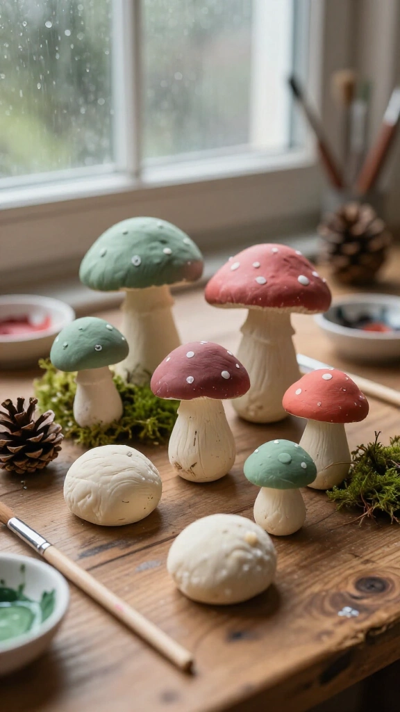 Salt dough cottagecore mushrooms