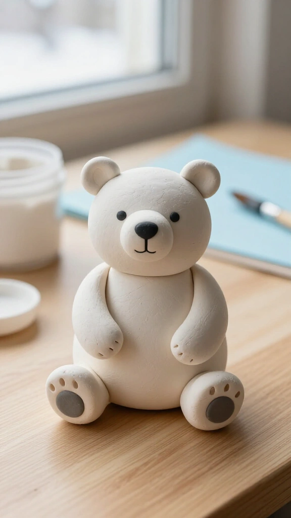 Easy air-dry clay polar bear figurine