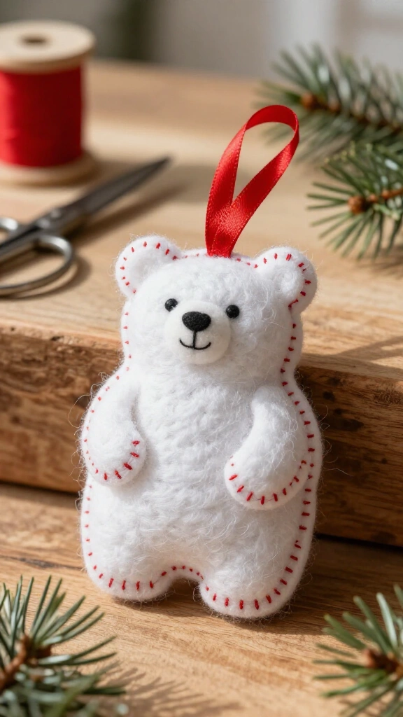 Felt polar bear ornament