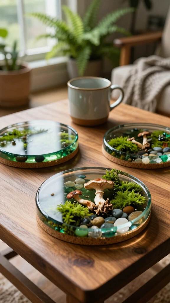 Resin & moss mushroom coasters