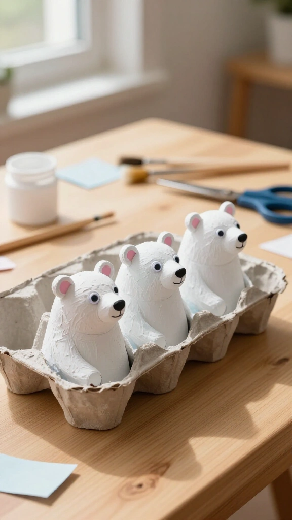 Upcycled egg carton polar bear