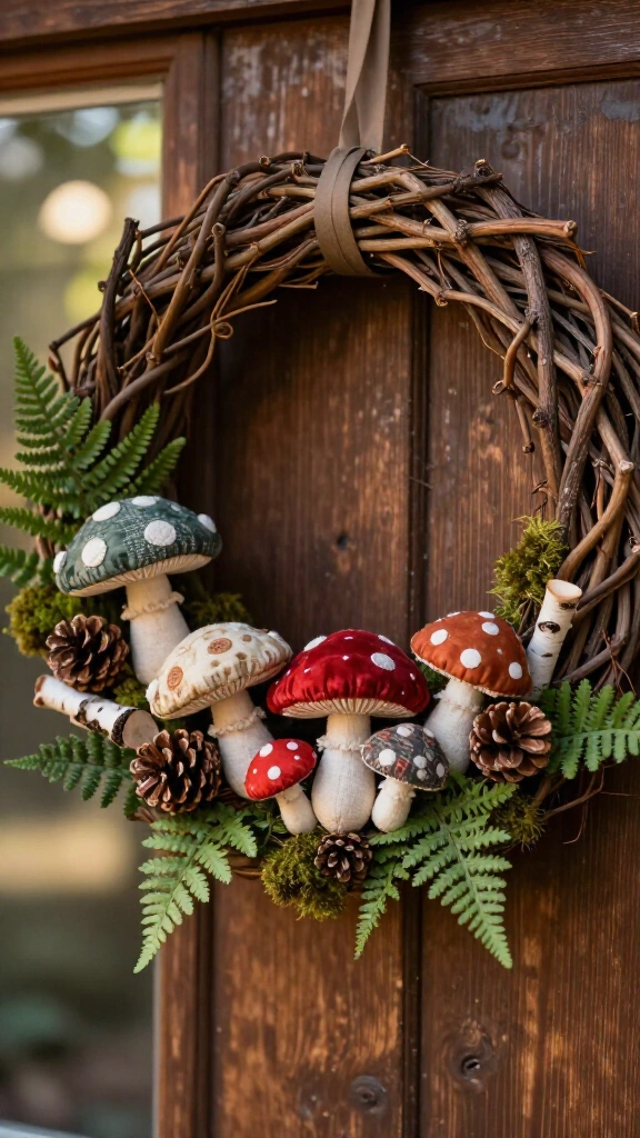 Fabric mushroom wreath