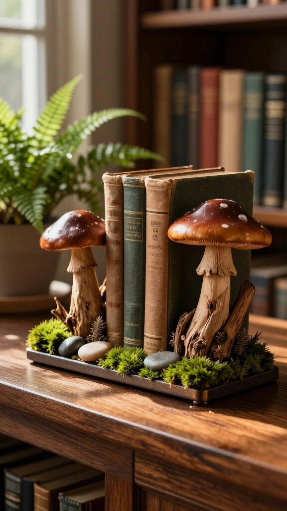 Mushroom bookends from driftwood