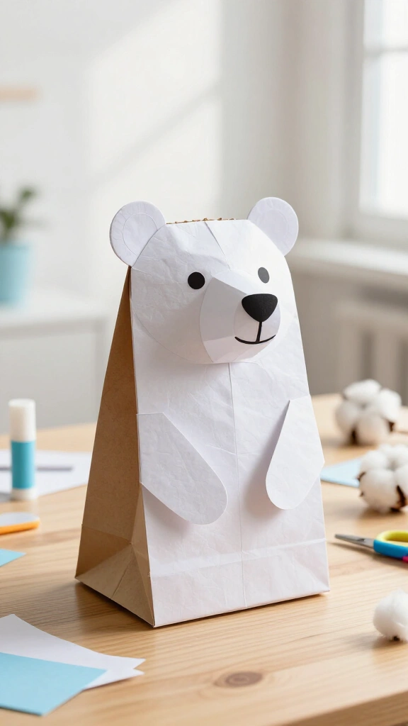 Polar bear paper bag puppet