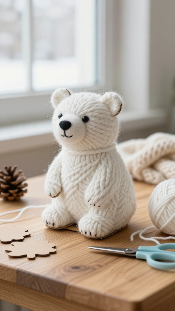 Cozy yarn-wrapped polar bear