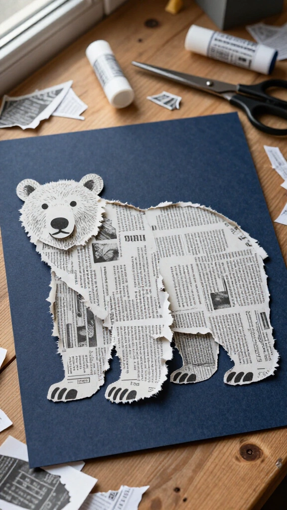 Newspaper collage polar bear