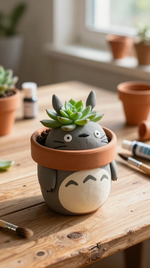 Polymer clay Totoro plant pots