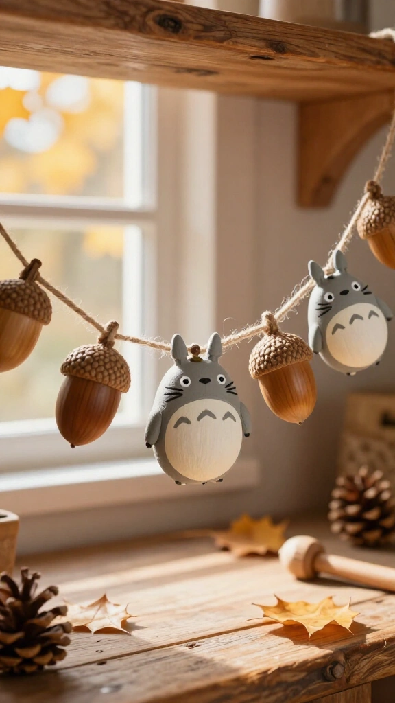 Painted acorn Totoro garland